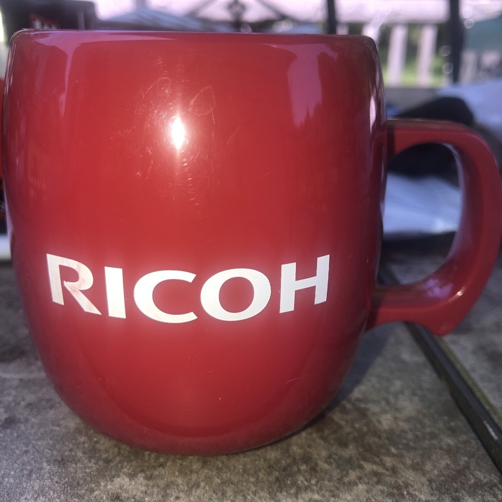 Vintage RICOH Electronic 100% Natural Corn Product Red Coffee Mug Cup Quickpoint
